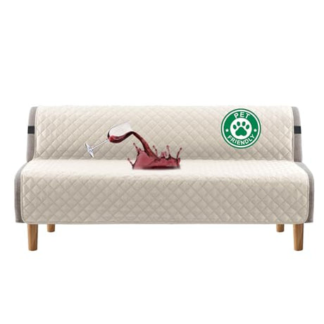 Turquoize 100% Waterproof Futon Cover Futon Slipcover Washable Armless Sofa Bed Slipcover Protector Seat Width Up to 70" with Adjustable Elastic Strap Anti-Slip for Dogs, Ivory Turquoize