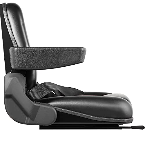 VEVOR Universal Forklift Seat Black PVC Tractor Seat, 6"/150MM Adjustable Mower Seat Foldable Seat Including Armrests, Seat Belt, Seat Switch, Skid Steer Seat Fit Forklift, Tractor, Skid Loader VEVOR