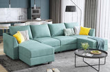 HONBAY Convertible Modular Sectional Sofa U Shaped Modular Couch with Reversible Chaise Modular Sectional Couch with Storage, Aqua Blue HONBAY