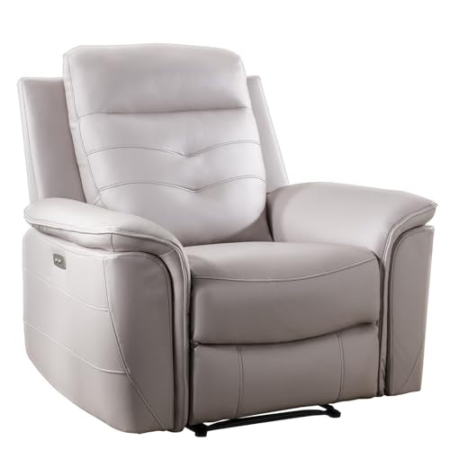 ANJ Power Recliner Chair for Adults with USB Charging, Breathable Faux Leather Oversized Electric Recliners, Single Overstuffed Heavy Duty Reclining Sofa Chairs for Living Room, Beige