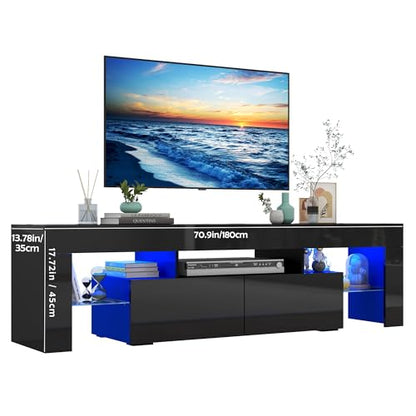 Vinctik 6&Fox 70in LED TV Stand for 75/80/85 inch TV,Modern Black TV Stands for Living Room,High Gloss TV Entertainment Center with 2 Large Storage Drawer,APP RGB Light,TV Console(71in Black) - WoodArtSupply