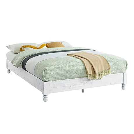 Rustic White Washed King Platform Bed Frame by MUSEHOMEINC – No Boxspring Needed, Timeless Design MUSEHOMEINC