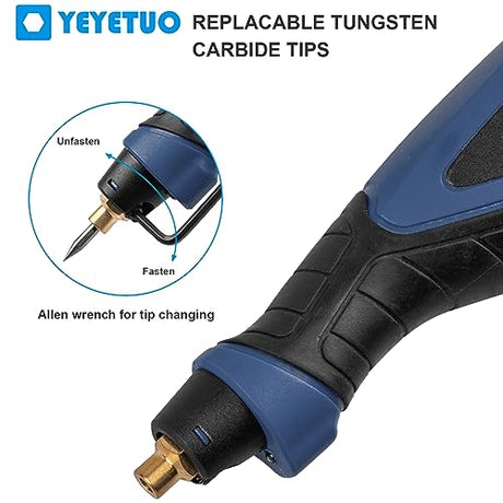 25W Engraving Pen, 6 Speed Power Engraving Tool, Handheld Engraver Pen with Tungsten Carbide Steel Bits for Wood Metal Glass Professional Etching Tool YEYETUO