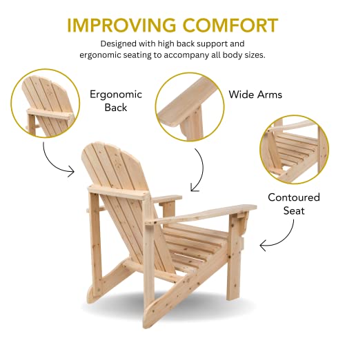 Shine Company Rockport Wooden Adirondack Chair, Outdoor Patio Firepit Chairs, Back & Seat Pre-Assembled, Natural - WoodArtSupply