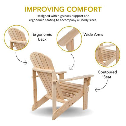 Shine Company Rockport Wooden Adirondack Chair, Outdoor Patio Firepit Chairs, Back & Seat Pre-Assembled, Natural - WoodArtSupply