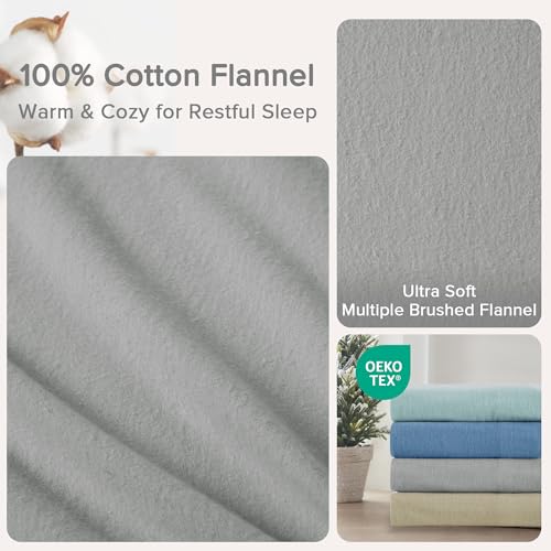 Comfort Spaces Cotton Flannel Sheets Queen Size, Ultra Soft Flannel Sheet Set with 14" Elastic Pocket , Breathable Warm Flannel Bedding, Grey Solid 4 Piece Comfort Spaces