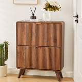 RARZOE Fluted Shoe Storage Cabinet with 2 Flip Drawers, Narrow Curved Shoe Cabinet for Entryway, Freestanding Wood Hidden Shoe Organizer Closed Shoe Rack Cabinet for Foyer, Hallway (27.5''Walnut) RARZOE