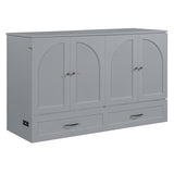 P PURLOVE Queen Murphy Bed with Large Drawers, Wood Cabinet Bed with USB Port, No Box Spring Needed, Easy Assembly (Gray) P PURLOVE