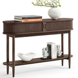 LINSY HOME Fluted Console Table, Mid-Century Modern Entryway Cabinet with Sliding Tambour Doors, Narrow Long Sofa Table, Behind-The-Couch Table for Living Room, Hallway (Brown Oak) LINSY HOME
