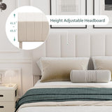 Gas Lift Up Storage Platform Bed, Upholstered Bed Frame with Hydraulic Storage System and Wooden Slat Support, Queen Size, Beige Merax