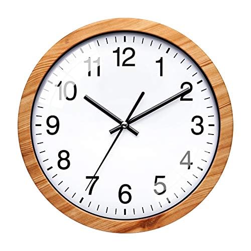 NUOVO 10 Inch Wooden Round Wall Clock Silent & Non-Ticking Retro Wall Clock Operated for Living Room Bedroom Kitchen(26 cm/ 10") NUOVO