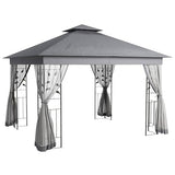 Outsunny 10' x 11.5' Metal Patio Gazebo, Double Roof Outdoor Gazebo Canopy Shelter with Tree Motifs Corner Frame and Netting, for Garden, Lawn, Backyard, and Deck, Gray Outsunny