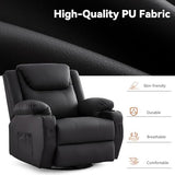 Korser Oversized Recliner Chair, 360° Swivel Recliner for Adults,Swivel Rocker Recliner Chair with Heat and Massage, Manual Recliner with Remote Control and Cup Holders for Living Room, Faux Leather Korser