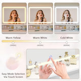 Vanity Desk with Mirror and Lights, White Makeup Vanity Table with 360° Roating Shelves, Large Vanity Desk with 7 Drawers, Power Outlet, Dressing Table Set with Lighted Mirror Adjustable, for Bedroom Aiguazi