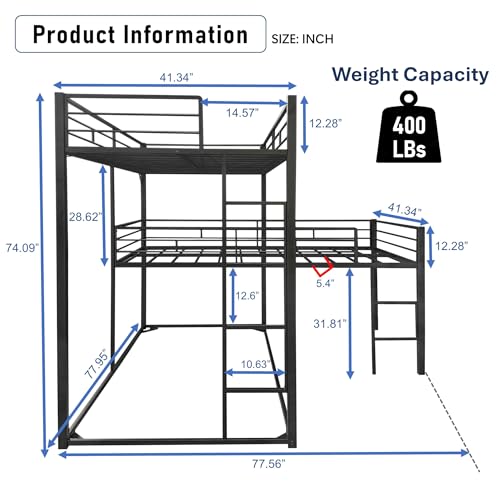 KMBOHE Twin Size L-Shaped Triple Bunk Bed with 3 Twin Beds, Space Saving Corner Design for Multiple Kids, Metal Frame with Built-in Ladder & Full-Length Guardrails, No Box Spring Needed, Black KMBOHE