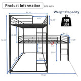 KMBOHE Twin Size L-Shaped Triple Bunk Bed with 3 Twin Beds, Space Saving Corner Design for Multiple Kids, Metal Frame with Built-in Ladder & Full-Length Guardrails, No Box Spring Needed, Black KMBOHE