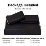 HOdo Home Satin Duvet Cover Twin Size, 3 Piece Silk Like Comforter Cover, Ultra Soft and Breathable Bedding Set with Zipper Closure & Corner Ties (Black) HOdo Home