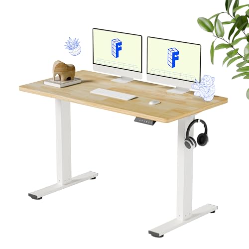 FLEXISPOT EN1 Solid Wooden Single-Piece Standing Desk, 48 x 24 Inches Sit Stand Desks for Home Office and Gaming (White Frame + Rubber Wood Top, 2 Packages) FLEXISPOT
