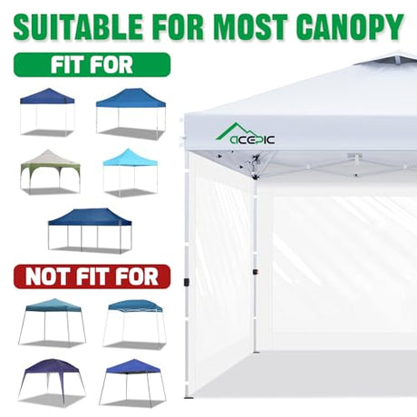Acepic Clear Canopy Sidewalls for 10x10 Pop Up Tent, Transparent Window Curtain Cloth, 8 Mil PVC Enclosure Fabric with Zipper, 3Pack Sidewalls Only, (White) Acepic