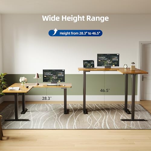 YDN L Shaped Standing Desk, Electric Standing Desks L Shape Adjustable Height Dual Motor, 63 x 55 Inch Corner Standing Desks with Splice Board for Home Office, Large Standing Desk, Rustic Brown YDN