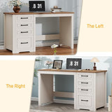 Vabches Farmhouse 49” Executive Desk with File Drawer, 4 Drawers Reversible Computer Desk with Storage, Rustic Home Writing Workstation for Home Office.White Brown Vabches