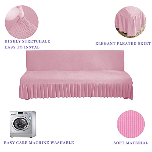 GIANCO FERRO Armless Stretch Futon Covers with Skirt Soft Jacquard Sofa Bed Cover with Elastic Bottom Machine Washable Stain Resistant (Pink, Medium (Length 59"-70.5")) GIANCO FERRO