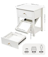 Aylenic Night Stand with Gun Drawer, Nightstand Gun Safe White and Gold Bedside Table Handgun Safe Modern Fluted Bedroom Organiser Storage, Side Table Living Room Simple Aesthetic End Table Aylenic