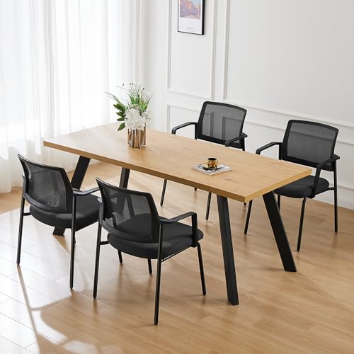 DUMOS Black Stackable Arm Chairs with Mesh Back and Upholstered Fabric, Sturdy Metal Frame, Easy to Store and Use, Perfect for Indoor and Outdoor Spaces, 4 Chair DUMOS