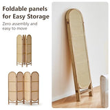 Leesinwing 4 Panels Room Dividers and Hand-Woven Rattan Room Divider Wall, Wood Room Divider Folding Privacy Screens for Home Office Bedroom, Light Brown Leesinwing