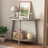 COSIEST 2-Tier Glass Console Table, Semi-Circular MDF Entryway Table with Storage Shelf, Modern Wood Sofa Side Table for Bedroom Living Room Hallway, Antique Silver COSIEST