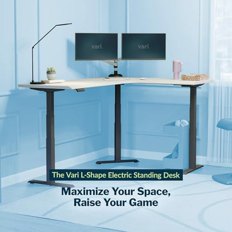 Vari ComfortEdge 80x60 L-Shape Electric Standing Desk – Height Adjustable Sit-Stand VariDesk for Corner Office with Reversible Left/Right Design + White Laminate Top/Slate Legs (Ships in 3 Boxes) Vari