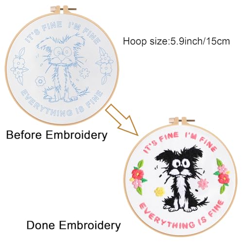 Louise Maelys Funny Dog Embroidery Kits for Beginners,Cross Stitch Kit for Adults,DIY Needlepoint with Cute Animal Pattern -It's Fine I'm Fine Everything is Fine