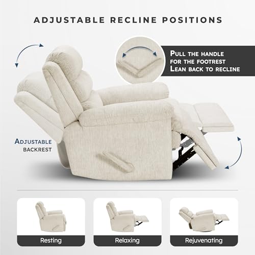 Lexicon Swivel Glider Reclining Chair, Textured Microfiber Manual Recliner, Comfy Nursery Glider Recliner, Swivel Reclining Chair for Living Room/Office/Bedroom/Apartment, Beige