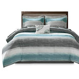 Madison Park Essentials Twin Comforter Set, Bed in a Bag Twin, Watercolor Print Coastal Comforter & Chambray Cotton Sheet Set, All Season Bedding Set, Saben, Aqua Twin (68 in x 86 in) 7 Piece Madison Park