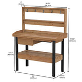 Vita 46 inch x 20 inch x 58 inch Cedar Wood Potting Bench, Dark Brown, FSC, Pre-Stained, Storage Shelf, Work Basin, Hooks, VT17744 Vita
