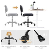 DUMOS Small Armless Home Desk Chair with Low Back Lumbar Support, Height Adjustable PU Leather Computer Task Chair with 360° Swivel Wheels, for Small Space, Kids and Adults, New Black DUMOS