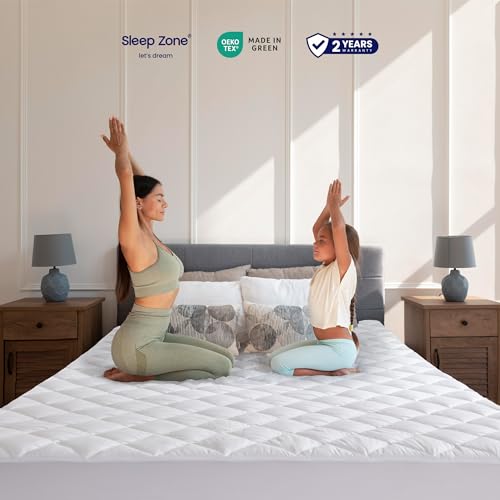 SLEEP ZONE Mattress Cover Queen Size Bed, Quilted Fitted Mattress Pad, Deep Pocket Mattress Protector Stretches up to 21 inches, Pillowtop Breathable Mattress Topper (White, 60x80) SLEEP ZONE