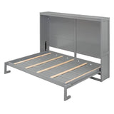 MERITLINE Queen Horizontal Murphy Chest Bed,Wood Folding Grey Murphy Chest Bed Cabinet for Adults No Box Spring Needed MERITLINE