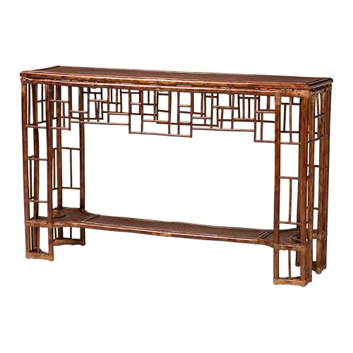 Bali & pari Tahlia Marbled Tortoise Natural Rattan Console Table - Handcrafted Wicker Accent Table with Coastal Boho Style bali & pari
