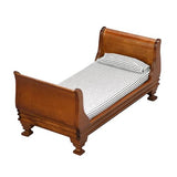 Gxsterd 1/12 Dollhouse Bed Miniature Single Bed Vintage Woode Mini Bed for for 6 inch Dolls Dollhouse Bedroom Furniture with Bedding Fabric (Brown) Gxsterd