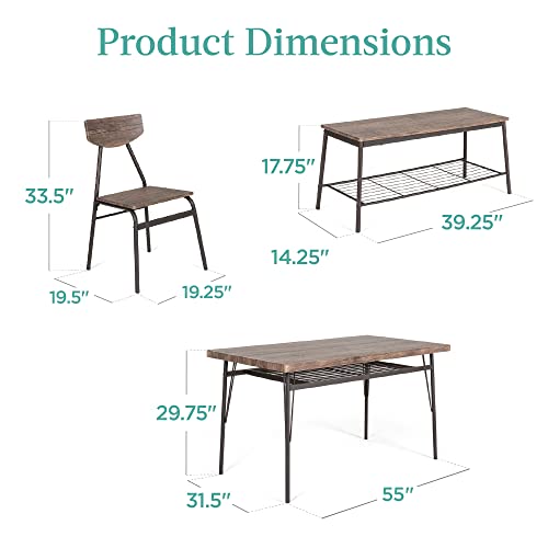Best Choice Products 6-Piece 55in Modern Dining Set for Home, Kitchen, Dining Room w/Storage Racks, Rectangular Table, Bench, 4 Chairs, Steel Frame - Brown Best Choice Products