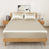 NSGZ 3 Pcs Satin Fitted Sheet and Pillowcase Set, King Silky Bottom Bedsheet Fit up to 15 Inch Deep Pocket Mattress, Taupe Soft Satin Bedding Includes 1 Fitted Sheet and 2 Pillowcases NSGZ