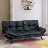 Hcore Convertible Futon Sofa Bed,Black Leather Memory Foam Loveseat Futons Sofa Couch,Small Euro Lounger Sofa for Compact Living Spaces,Apartment,Dorm,Studio,Guest Room,Home Office/Dark Black Leather Hcore