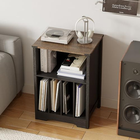 ChooChoo Record Player Stand, Vinyl Record Storage Cabinet, Turntable Stand Holds up to 160 Albums, Record Player Table Display Shelf for Living Room, Bedroom, Office, Vintage Black ChooChoo