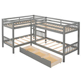 Eafurn 4 Beds Bunk Bed in 1 Design L-Shaped Bunk Bed with Storage Drawers, Solid Wood Twin Size Loft Bed & Twin Over Twin Bunk Bed for Kids Teens Adults Eafurn