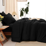 CozyLux Twin XL Comforter Set with Sheets Seersucker Black 5 Pieces Bed in a Bag, Twin Extra Long Luxury Soft Bedding Sets for College Dorm with Down Alternative Comforter, Sheets, Pillowcase & Sham CozyLux
