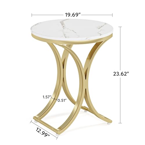 Tribesigns Set of 2 Contemporary Round Side Table, White and Gold Marble End Table (2PCS) - WoodArtSupply