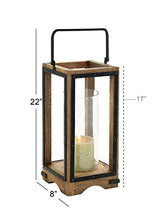 Deco 79 Wood and Metal and Glass Lantern, 8" x 8" x 22" Deco 79