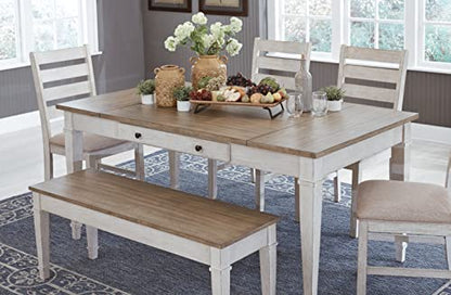 Signature Design by Ashley Skempton Farmhouse Rectangular Dining Room Table with Storage, White & Light Brown - WoodArtSupply