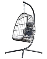 HWB Hanging Egg Chair with Stand, Patio Wicker Egg Swing Chair with Cushion for Bedroom Garden Indoor Outdoor (Grey) HWB